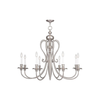 Nickel Eight Light Metal Dimmable Chandelier With Shades HomeRoots