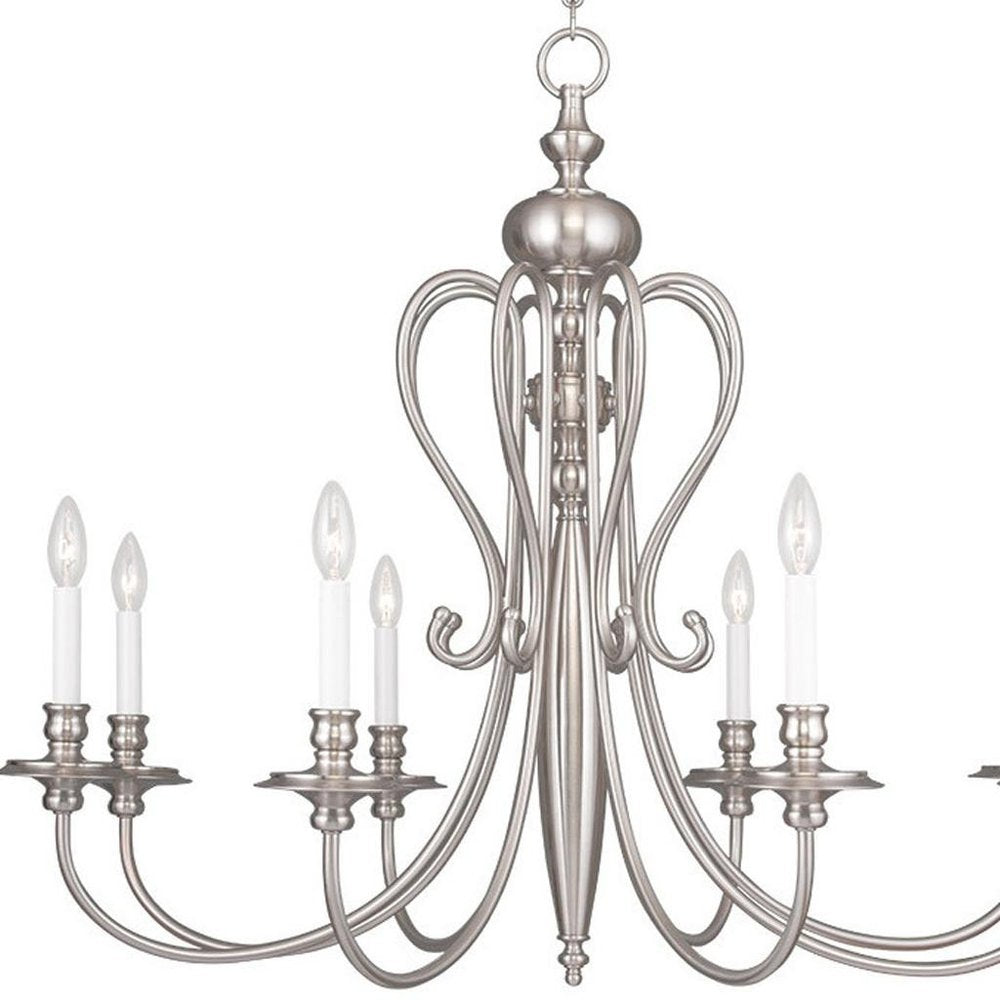 Nickel Eight Light Metal Dimmable Chandelier With Shades HomeRoots