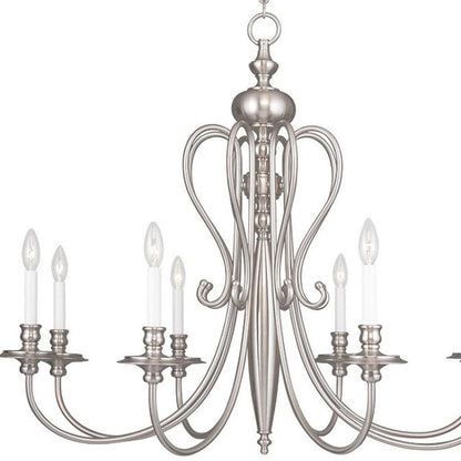 Nickel Eight Light Metal Dimmable Chandelier With Shades HomeRoots