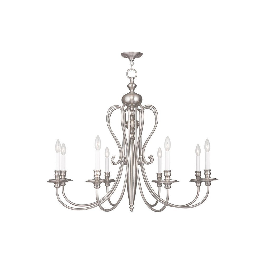 Nickel Eight Light Metal Dimmable Chandelier With Shades HomeRoots