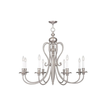 Nickel Eight Light Metal Dimmable Chandelier With Shades HomeRoots