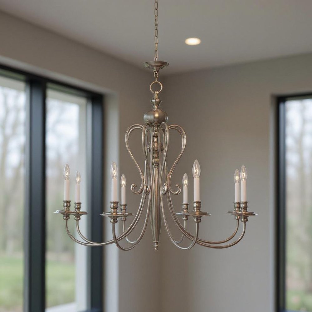 Nickel Eight Light Metal Dimmable Chandelier With Shades HomeRoots