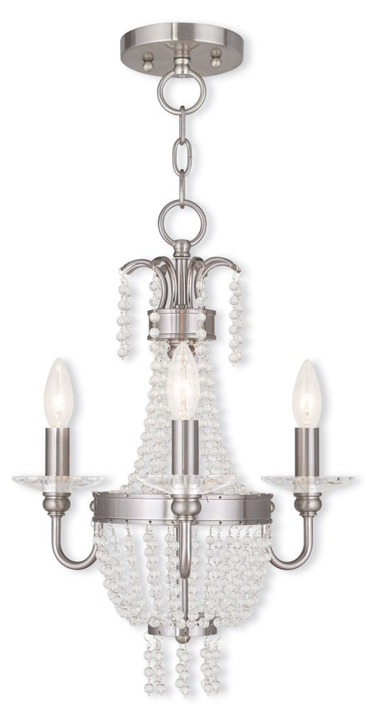 Nickel And Clear Three Light Metal Dimmable Chandelier With Shades HomeRoots