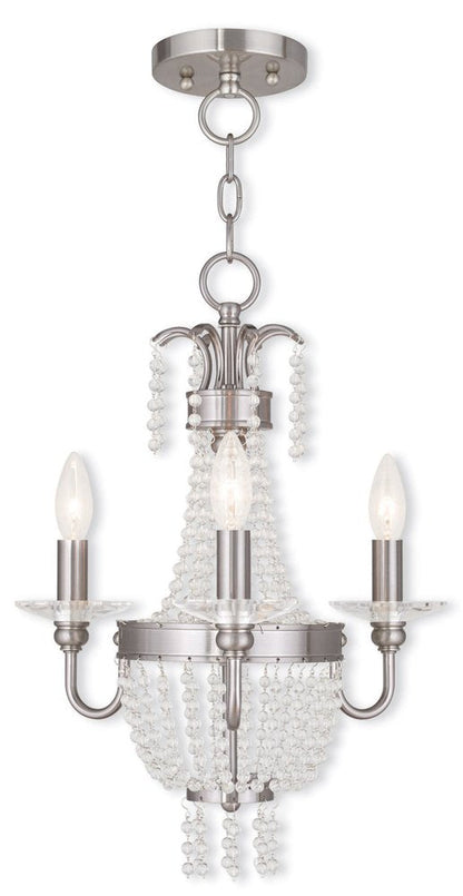 Nickel And Clear Three Light Metal Dimmable Chandelier With Shades HomeRoots
