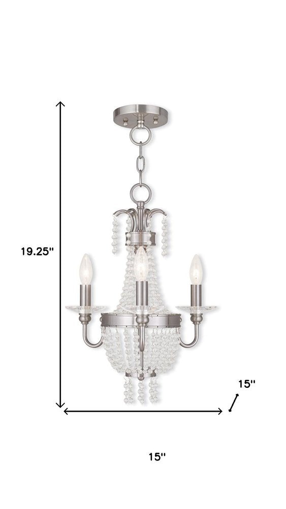 Nickel And Clear Three Light Metal Dimmable Chandelier With Shades HomeRoots