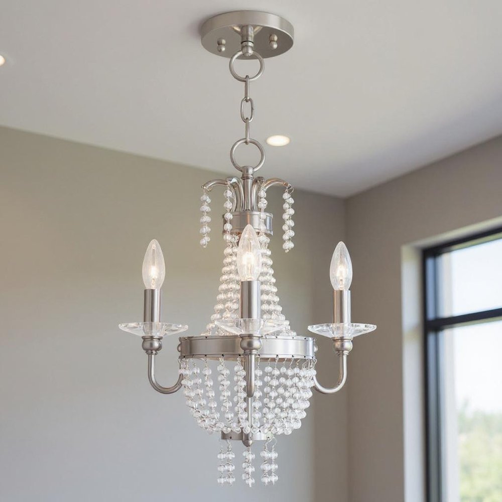 Nickel And Clear Three Light Metal Dimmable Chandelier With Shades HomeRoots