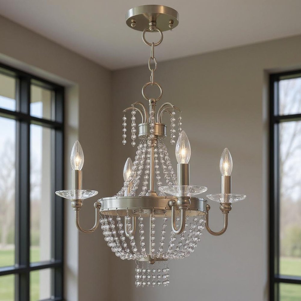Nickel Four Light Metal Dimmable Chandelier With Shades HomeRoots