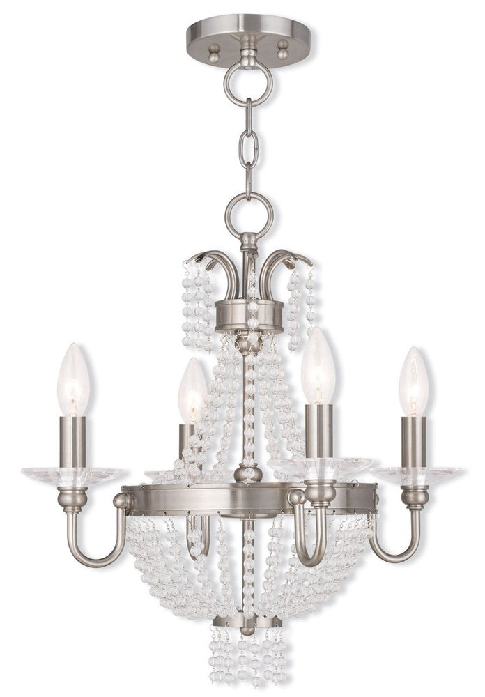 Nickel Four Light Metal Dimmable Chandelier With Shades HomeRoots