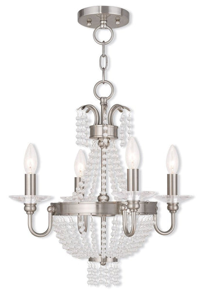 Nickel Four Light Metal Dimmable Chandelier With Shades HomeRoots
