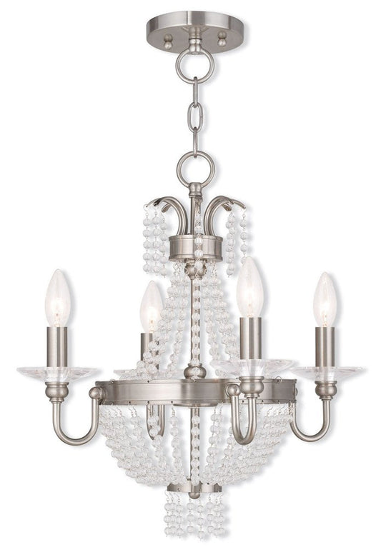 Nickel Four Light Metal Dimmable Chandelier With Shades HomeRoots