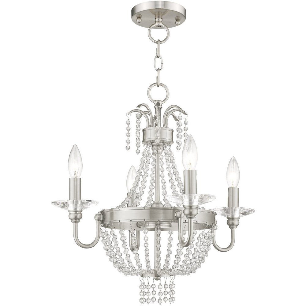 Nickel Four Light Metal Dimmable Chandelier With Shades HomeRoots