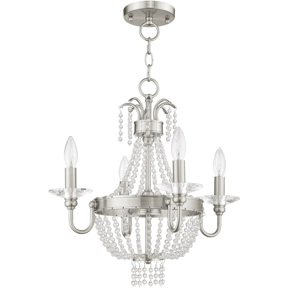 Nickel Four Light Metal Dimmable Chandelier With Shades HomeRoots