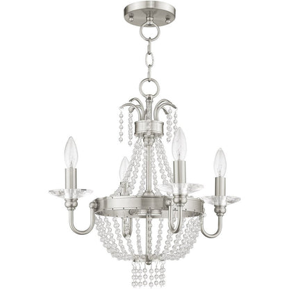 Nickel Four Light Metal Dimmable Chandelier With Shades HomeRoots