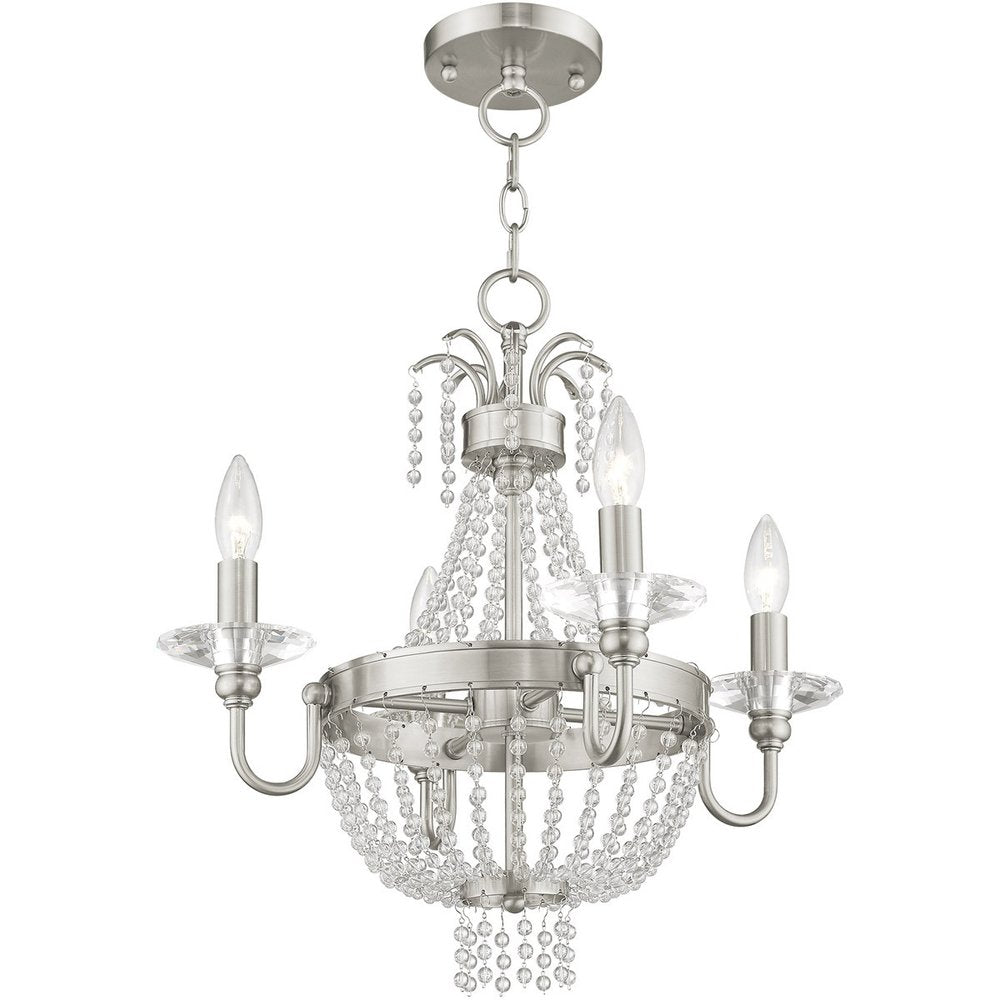 Nickel Four Light Metal Dimmable Chandelier With Shades HomeRoots