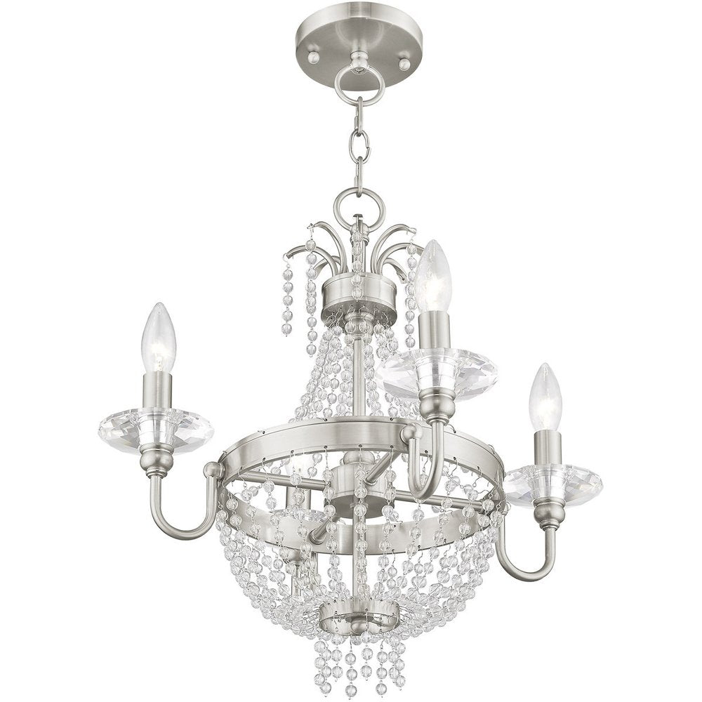 Nickel Four Light Metal Dimmable Chandelier With Shades HomeRoots