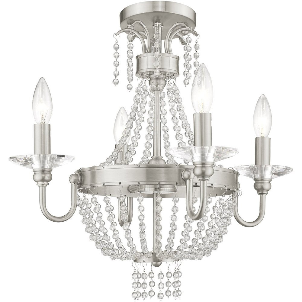 Nickel Four Light Metal Dimmable Chandelier With Shades HomeRoots