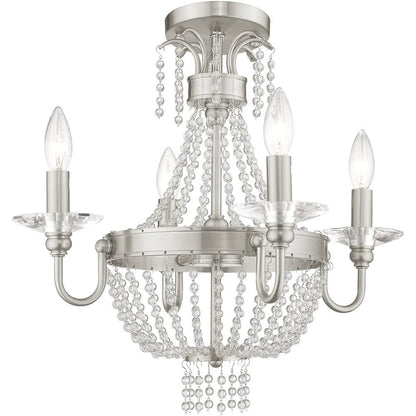 Nickel Four Light Metal Dimmable Chandelier With Shades HomeRoots