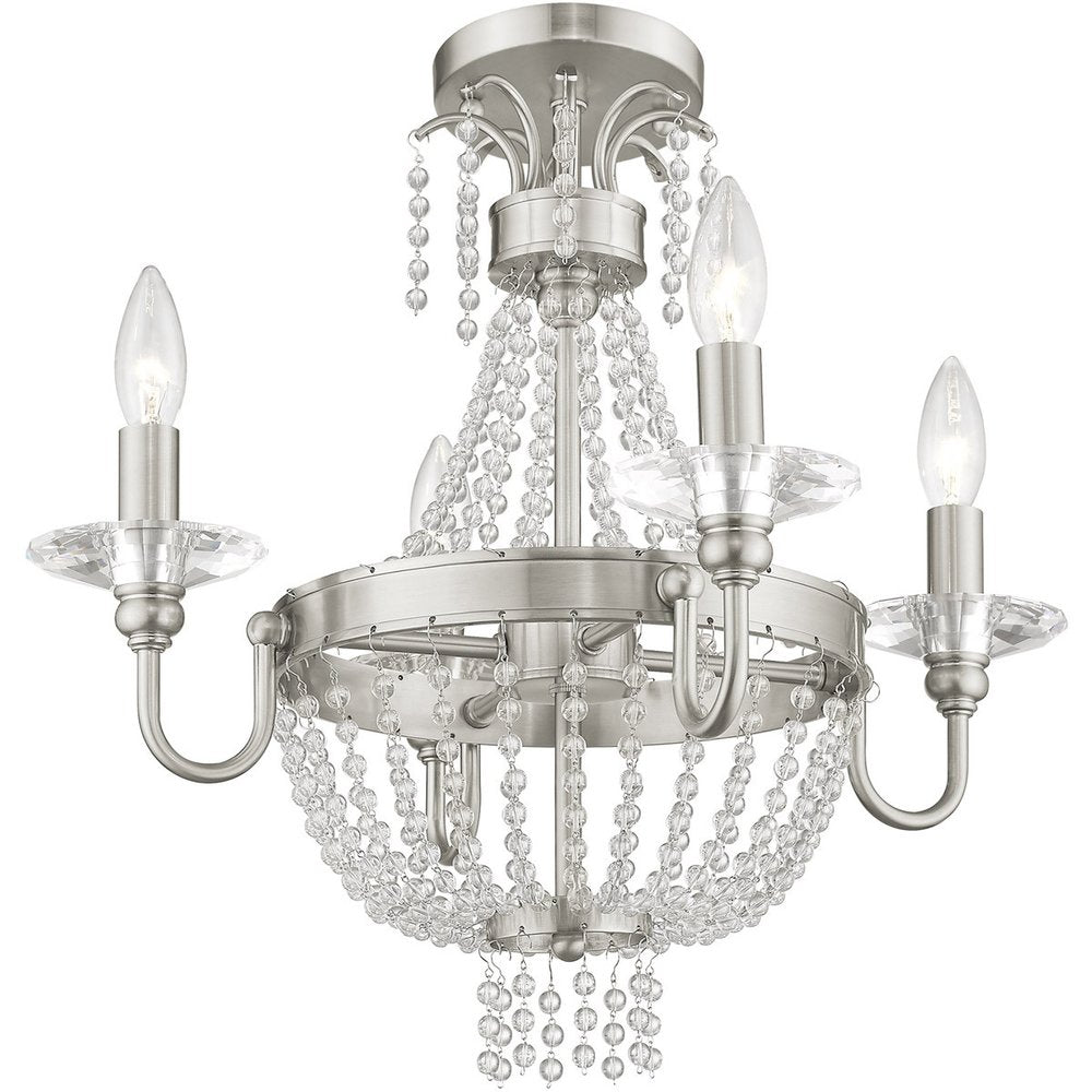 Nickel Four Light Metal Dimmable Chandelier With Shades HomeRoots