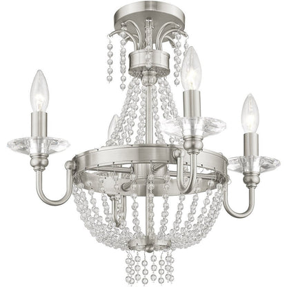 Nickel Four Light Metal Dimmable Chandelier With Shades HomeRoots