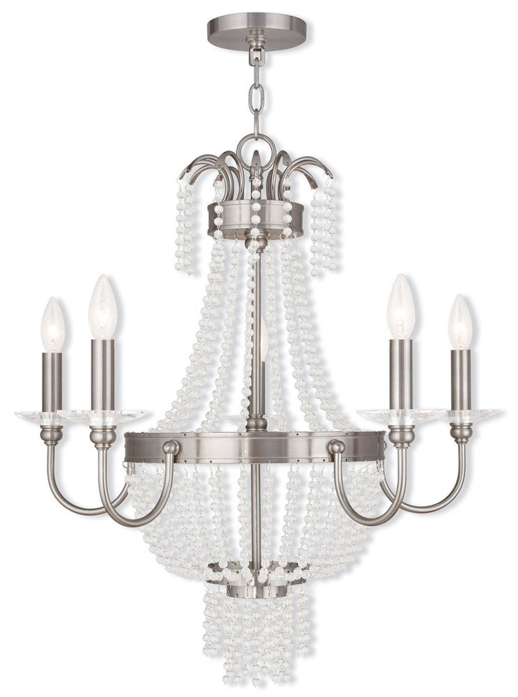 Nickel Five Light Metal Dimmable Chandelier With Shades HomeRoots