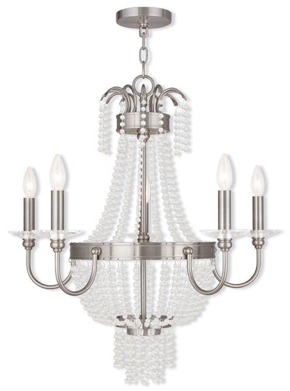 Nickel Five Light Metal Dimmable Chandelier With Shades HomeRoots