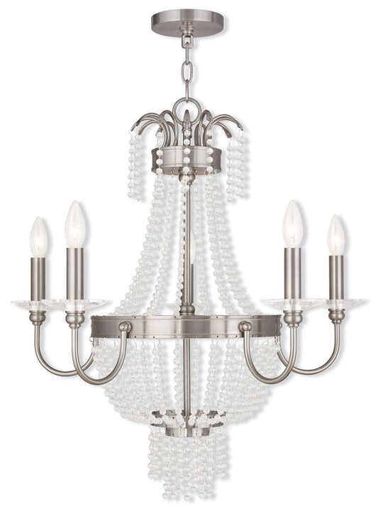 Nickel Five Light Metal Dimmable Chandelier With Shades HomeRoots