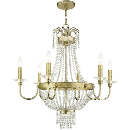 Gold Six Light Metal Dimmable Chandelier With Shades HomeRoots