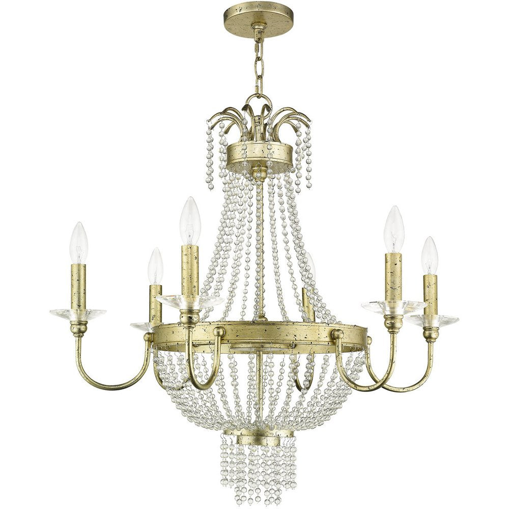 Gold Six Light Metal Dimmable Chandelier With Shades HomeRoots