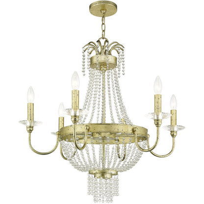 Gold Six Light Metal Dimmable Chandelier With Shades HomeRoots