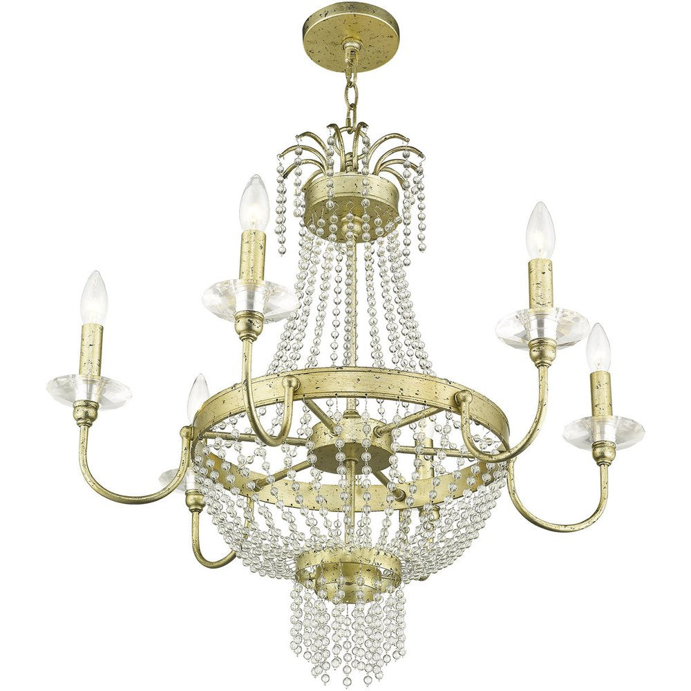 Gold Six Light Metal Dimmable Chandelier With Shades HomeRoots
