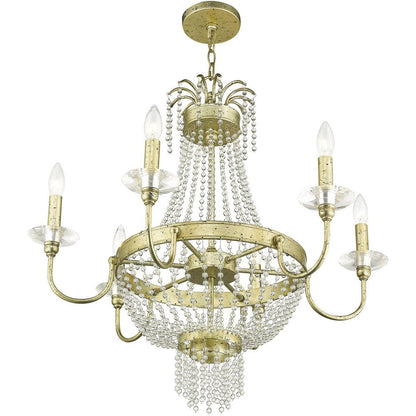 Gold Six Light Metal Dimmable Chandelier With Shades HomeRoots