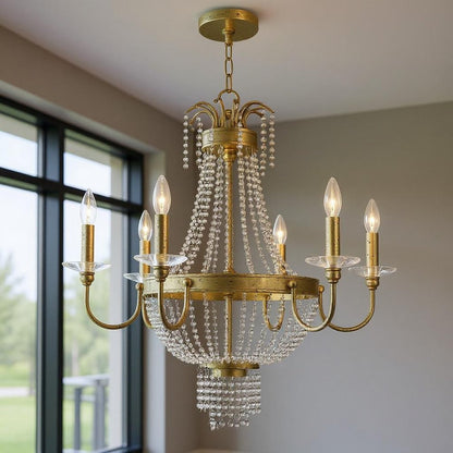 Gold Six Light Metal Dimmable Chandelier With Shades HomeRoots