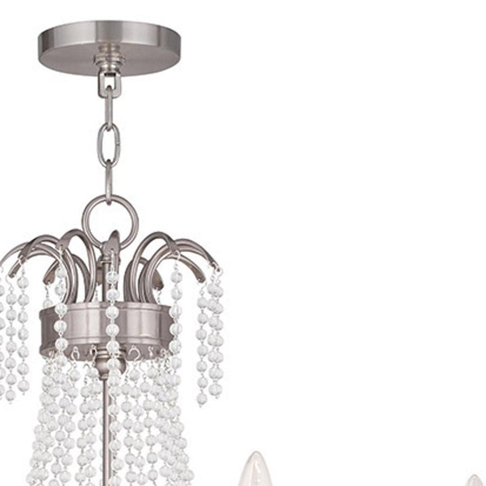 Nickel And Clear Six Light Metal Dimmable Chandelier With Shades HomeRoots