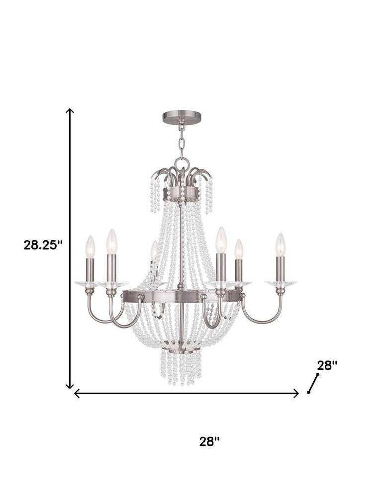 Nickel And Clear Six Light Metal Dimmable Chandelier With Shades HomeRoots