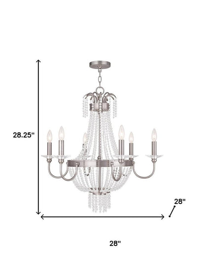 Nickel And Clear Six Light Metal Dimmable Chandelier With Shades HomeRoots