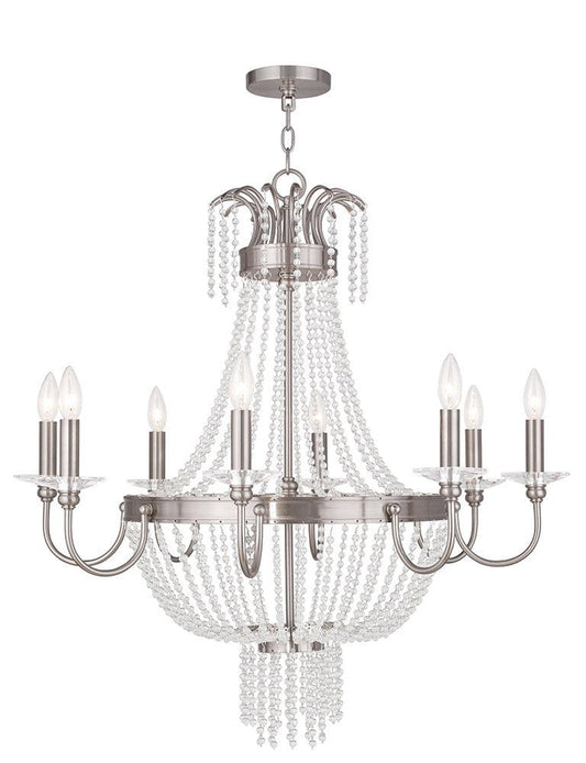 Nickel And Clear Eight Light Metal Dimmable Chandelier With Shades HomeRoots