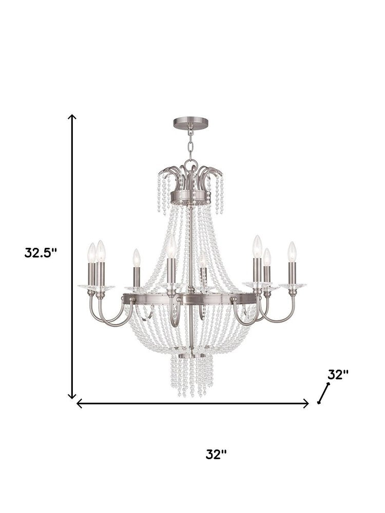 Nickel And Clear Eight Light Metal Dimmable Chandelier With Shades HomeRoots