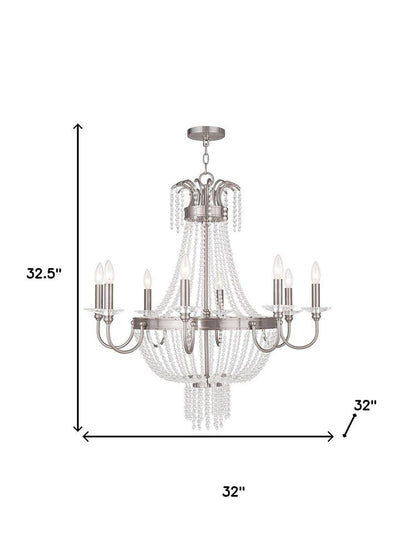 Nickel And Clear Eight Light Metal Dimmable Chandelier With Shades HomeRoots