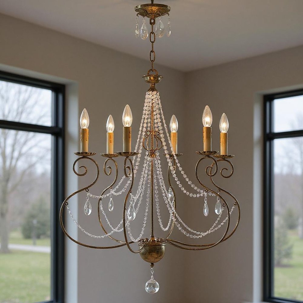 Bronze Six Light Metal Dimmable Chandelier With Shades HomeRoots