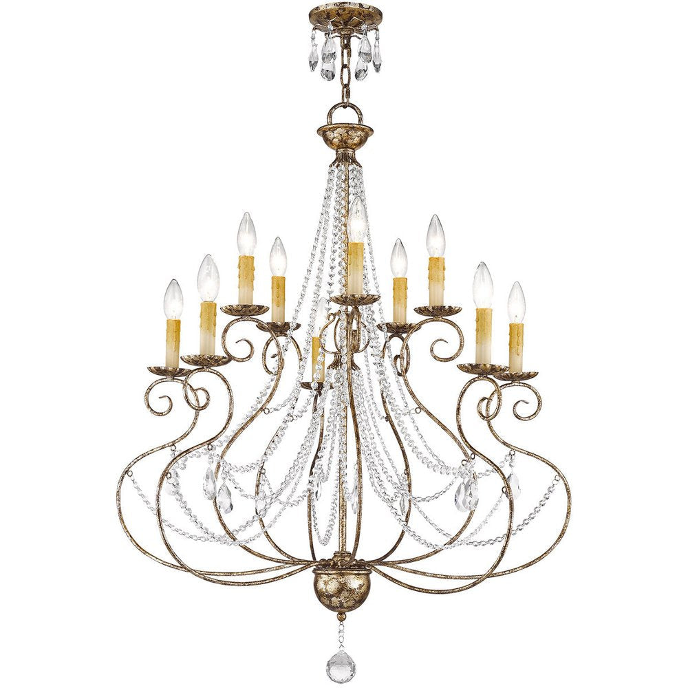 Bronze Ten Light Metal Dimmable Chandelier With Shades HomeRoots