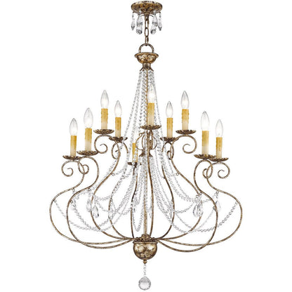 Bronze Ten Light Metal Dimmable Chandelier With Shades HomeRoots