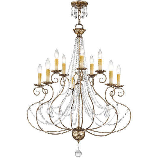 Bronze Ten Light Metal Dimmable Chandelier With Shades HomeRoots
