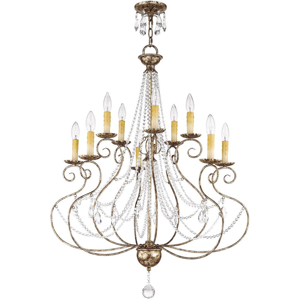 Bronze Ten Light Metal Dimmable Chandelier With Shades HomeRoots