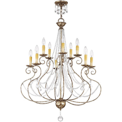 Bronze Ten Light Metal Dimmable Chandelier With Shades HomeRoots