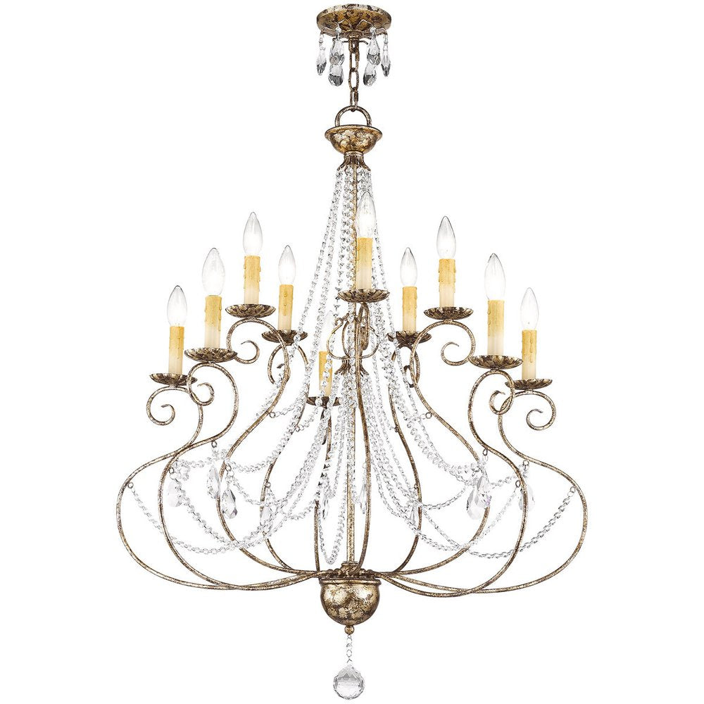 Bronze Ten Light Metal Dimmable Chandelier With Shades HomeRoots