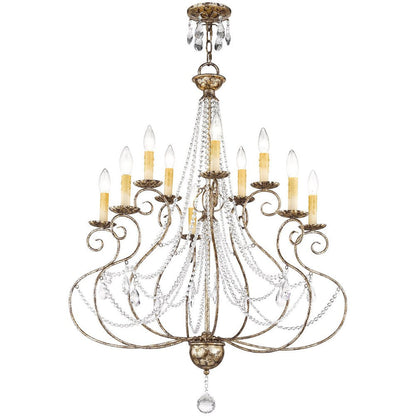 Bronze Ten Light Metal Dimmable Chandelier With Shades HomeRoots
