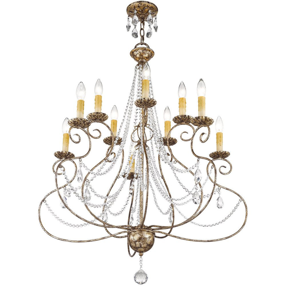 Bronze Ten Light Metal Dimmable Chandelier With Shades HomeRoots