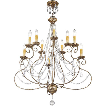 Bronze Ten Light Metal Dimmable Chandelier With Shades HomeRoots