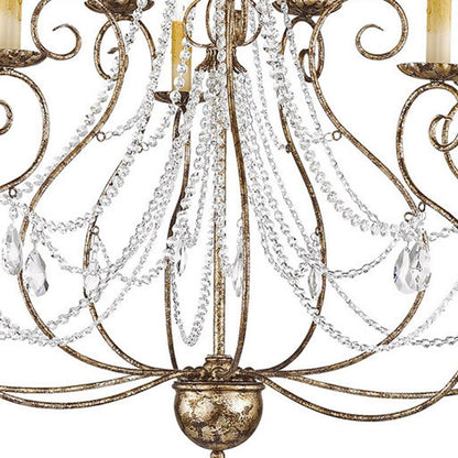 Bronze Ten Light Metal Dimmable Chandelier With Shades HomeRoots