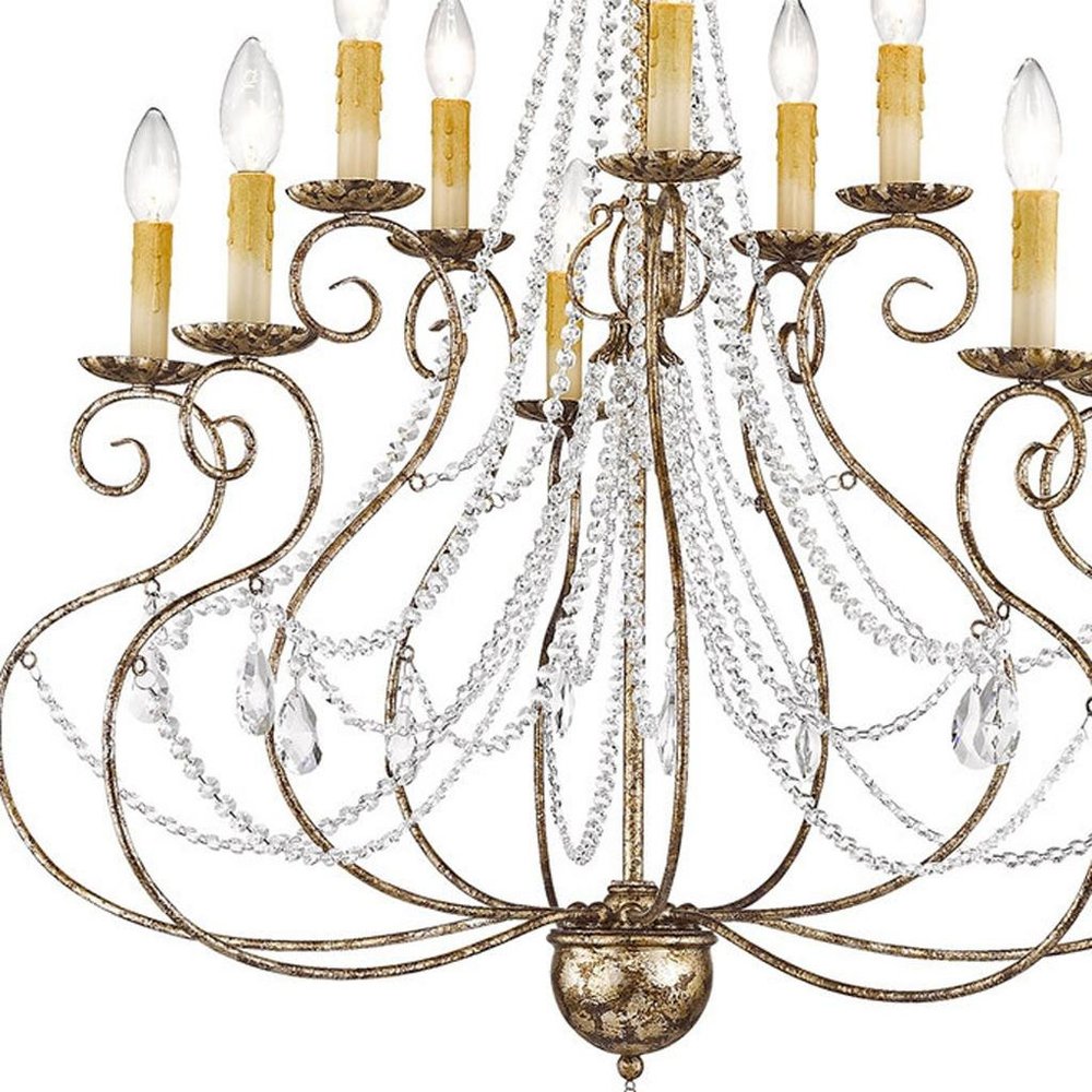 Bronze Ten Light Metal Dimmable Chandelier With Shades HomeRoots